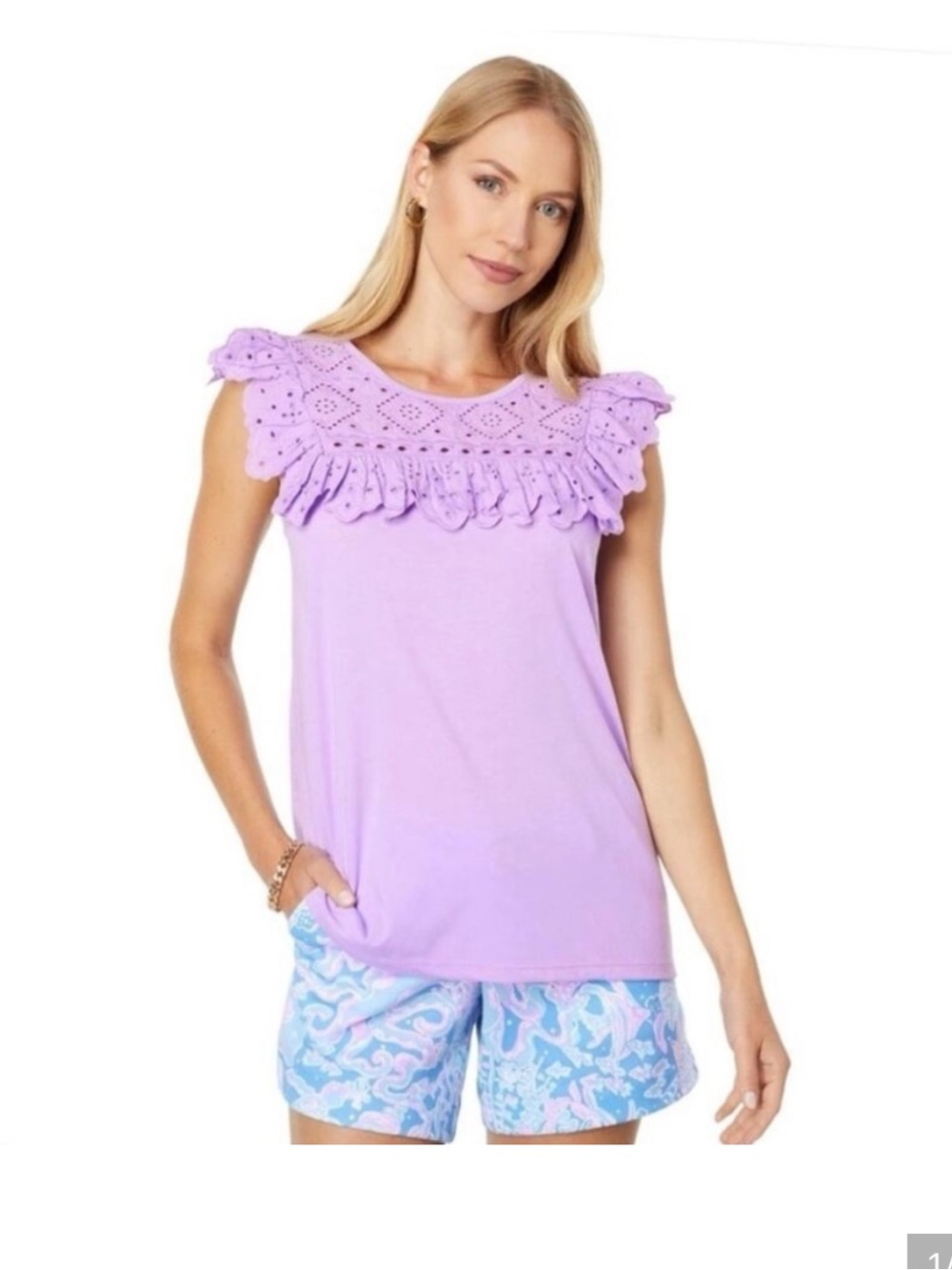 Lilly Pulitzer Lavender Eyelet Ruffle Tank